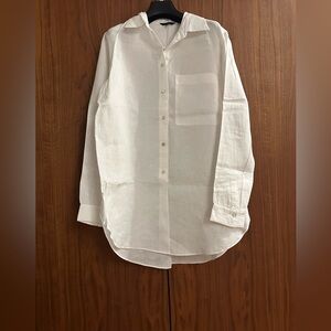 Massimo Dutti White Button-Down Linen Shirt